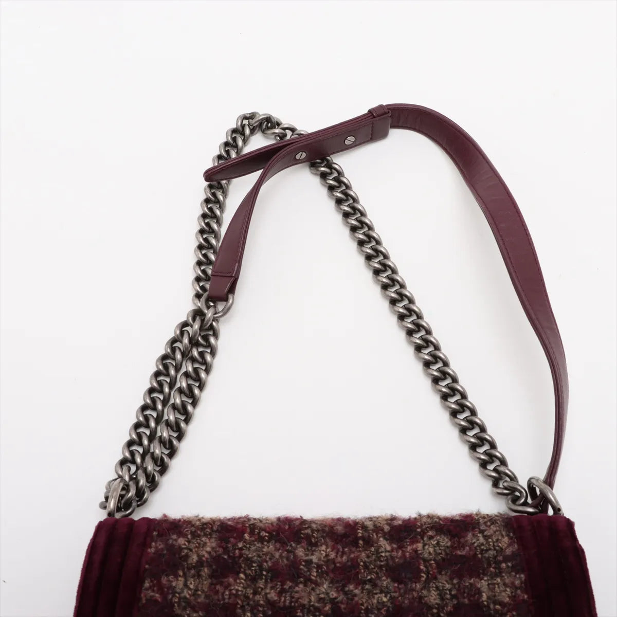 Chanel Boy CHANEL 25 Tweed x Velvet Chain Shoulder Bag Bordeaux