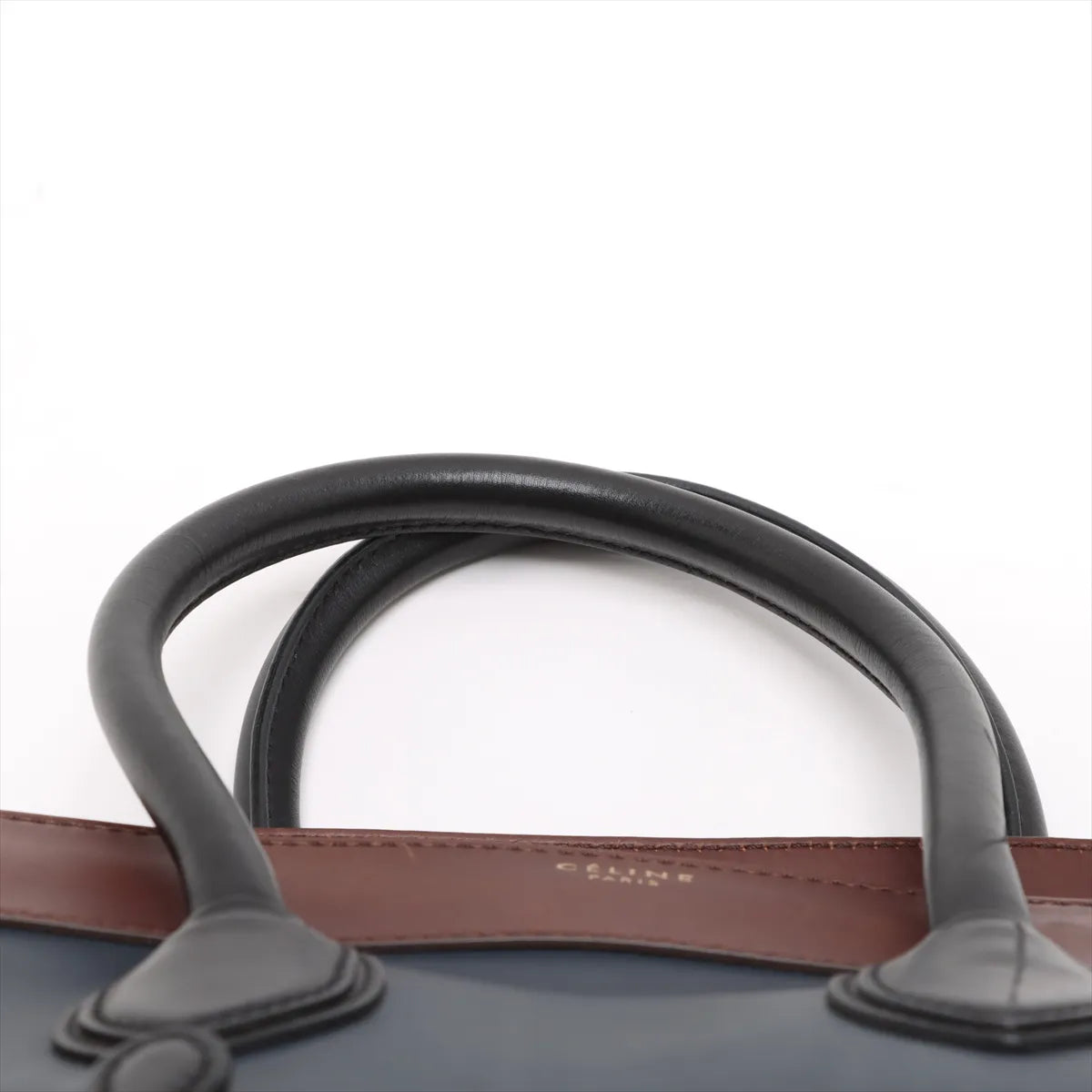 Celine Luggage Mini Shopper Leather Handbag Navy x Brown