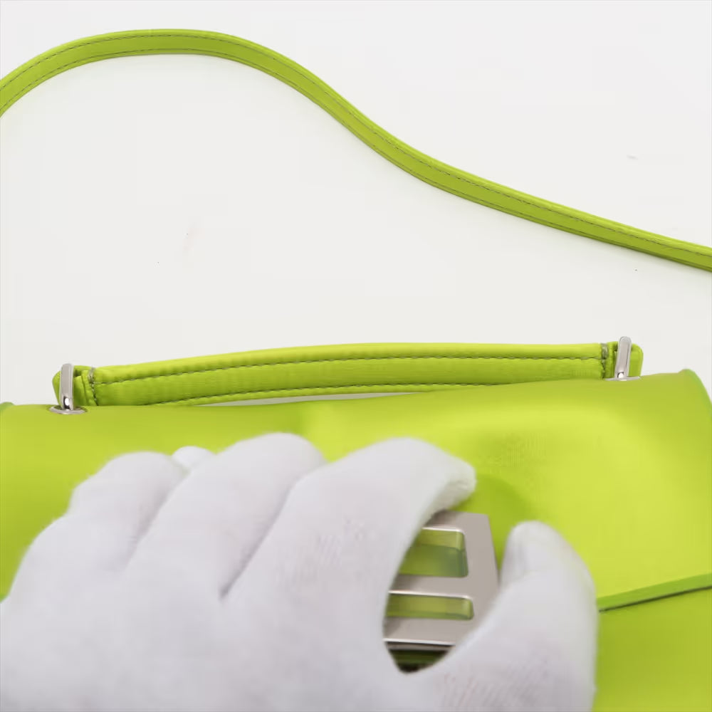 Fendi Baguette Satin Leather Two-Way Handbag Green