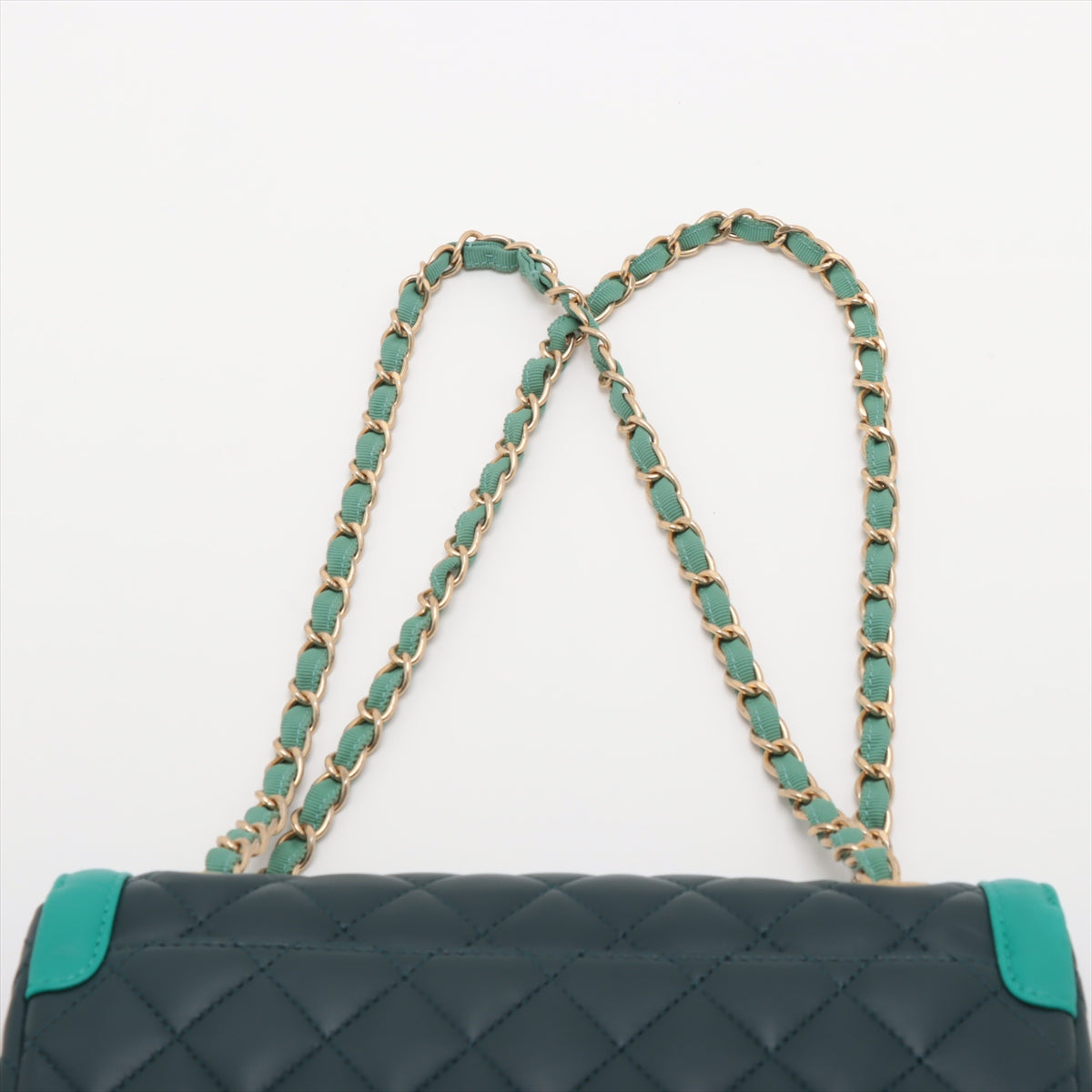 Chanel CC Logo Matelasse Lambskin Chain Shoulder Bag Dark Green x Turquoise