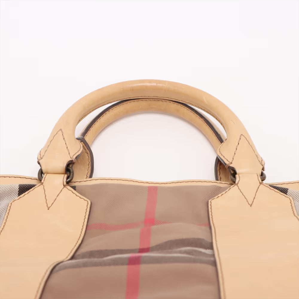 Burberry Nova Check Canvas Leather Two-Way Handbag Beige