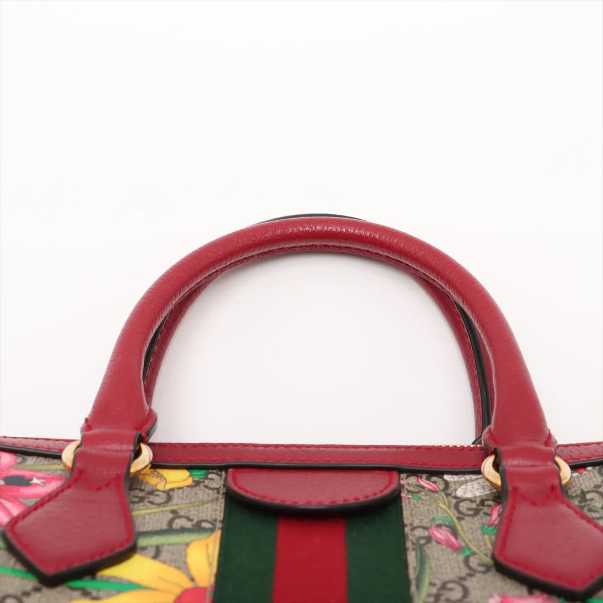Gucci GG Floral Leather Two-Way Shoulder Bag Beige x Red