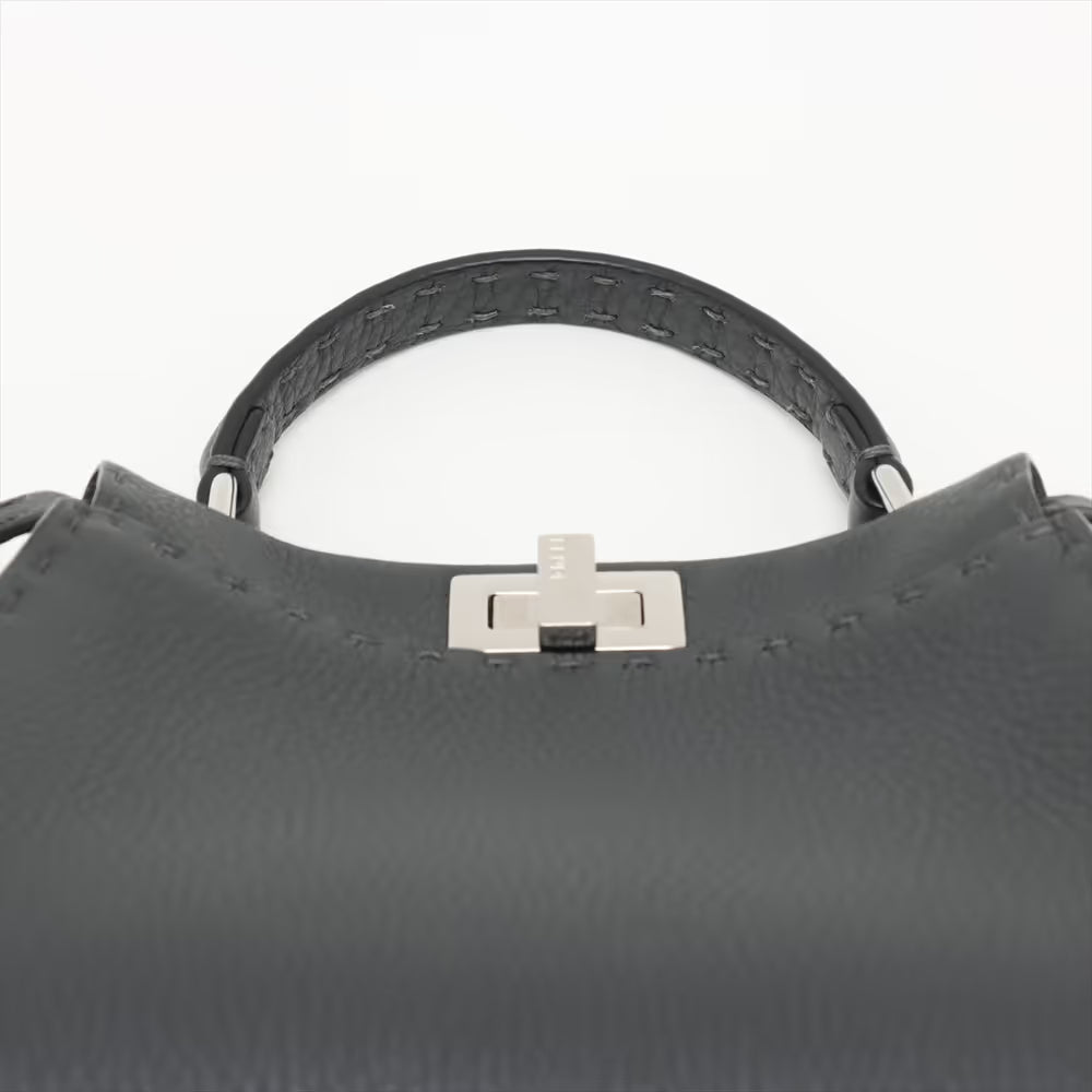 Fendi Selleria Mini Peek-a-boo Leather Two-Way Handbag Gray