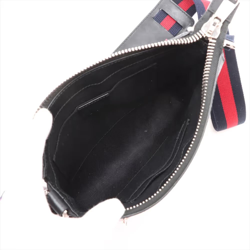 Gucci GG Supreme Patches Leather Messenger Bag Black