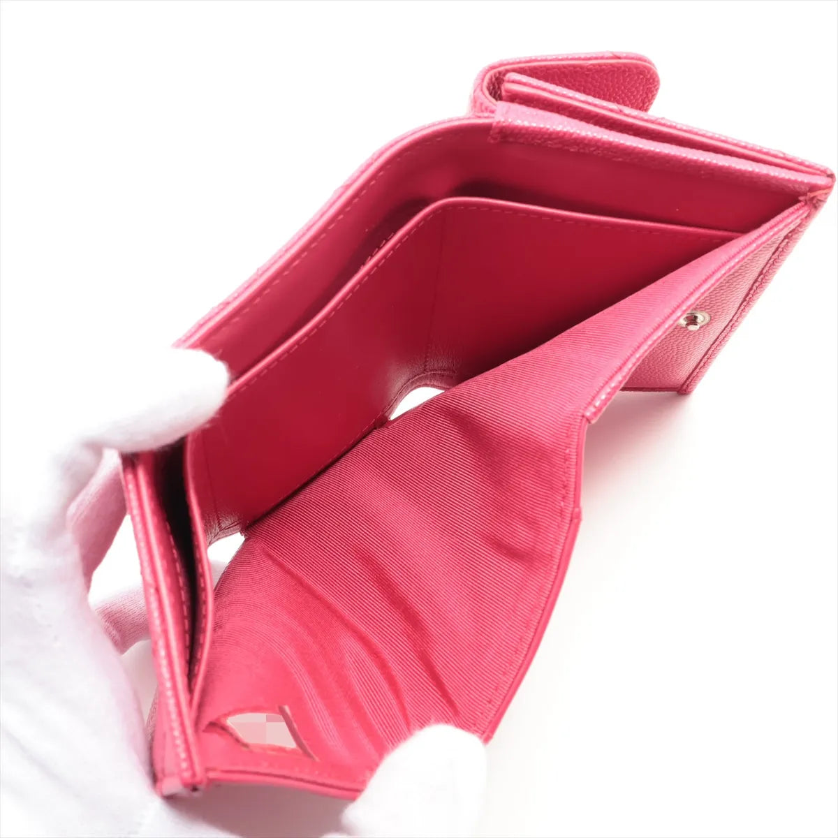 Chanel CC Logo Matelasse Caviar Skin Compact Wallet Pink