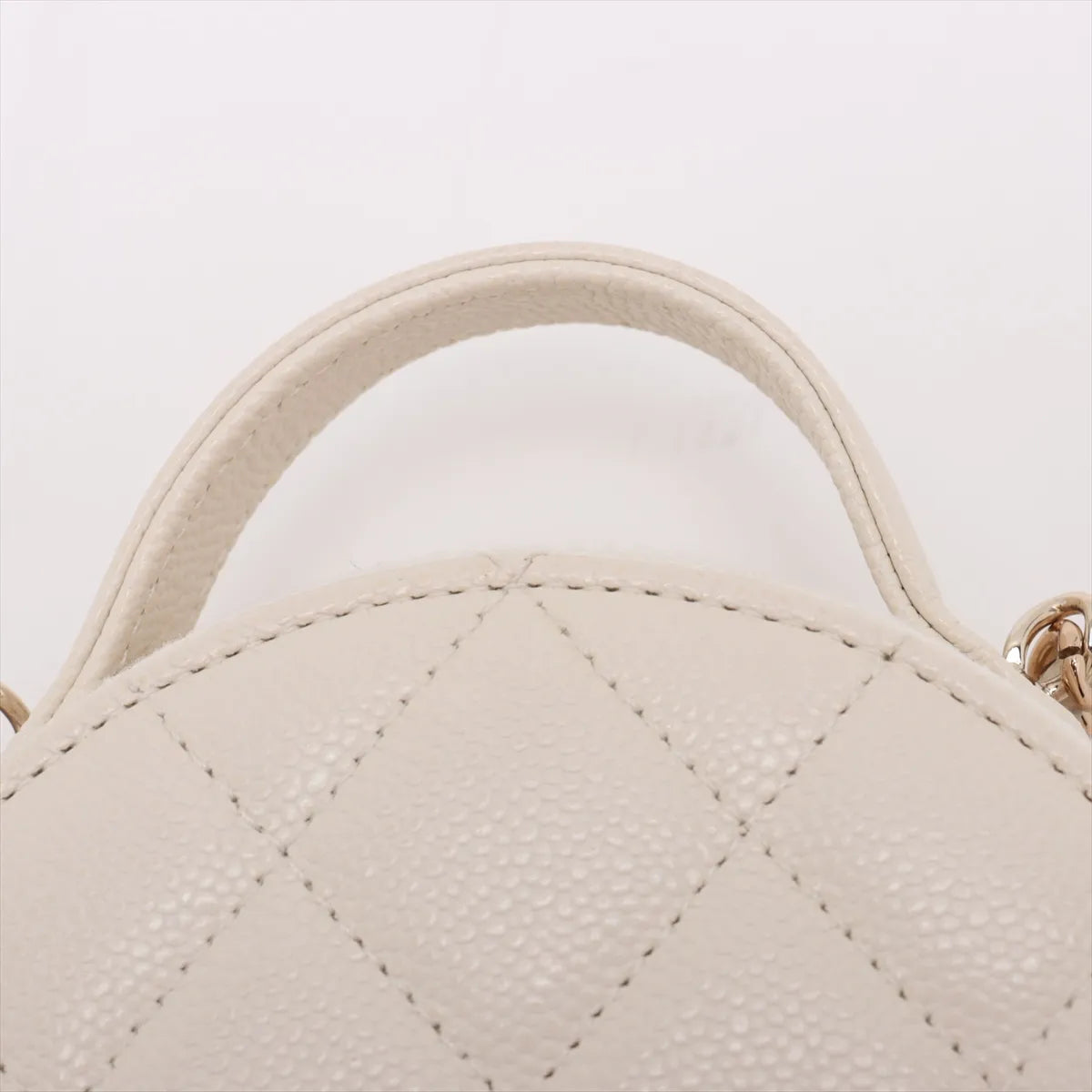 Chanel CC Logo Matelasse Caviar Skin Two-Way Round Shoulder Bag White