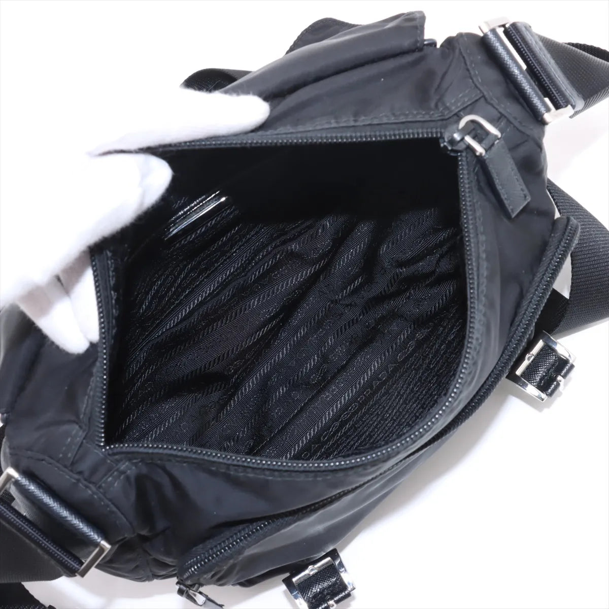 Prada Tessuto Nylon Leather Shoulder Bag Black