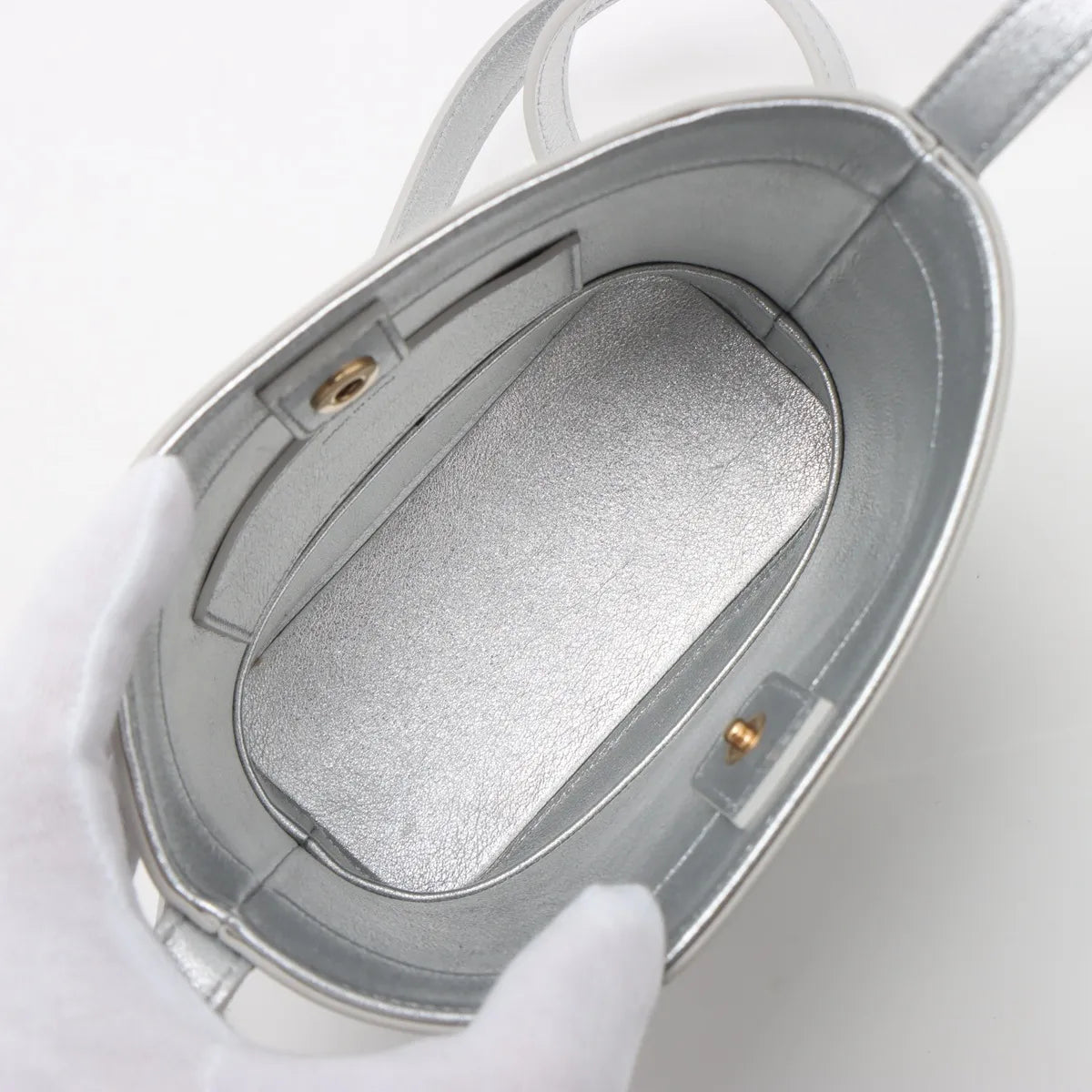Celine Triomphe Leather Bucket Bag Silver