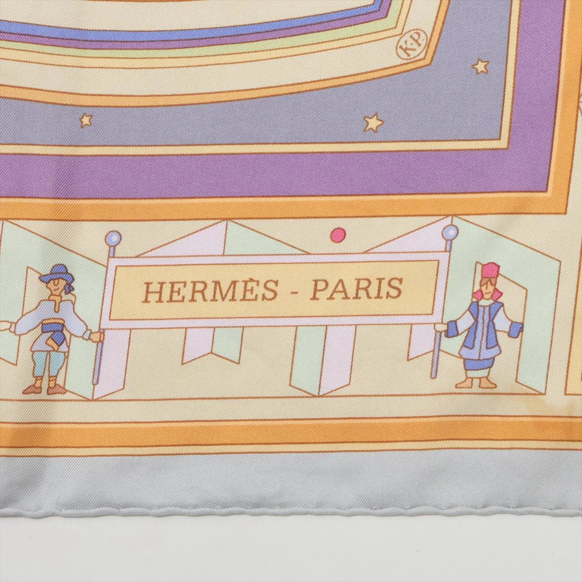 Hermes Carre 90 Donner La Main Silk Scarf Gray x Multicolor