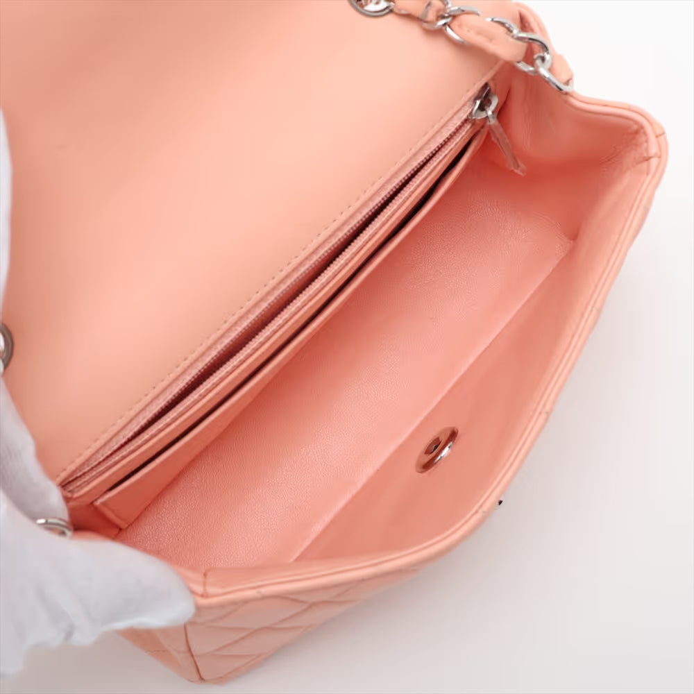 Chanel CC Logo Mini Matelasse 20 Lambskin Single Flap Single Chain Bag Pink Beige