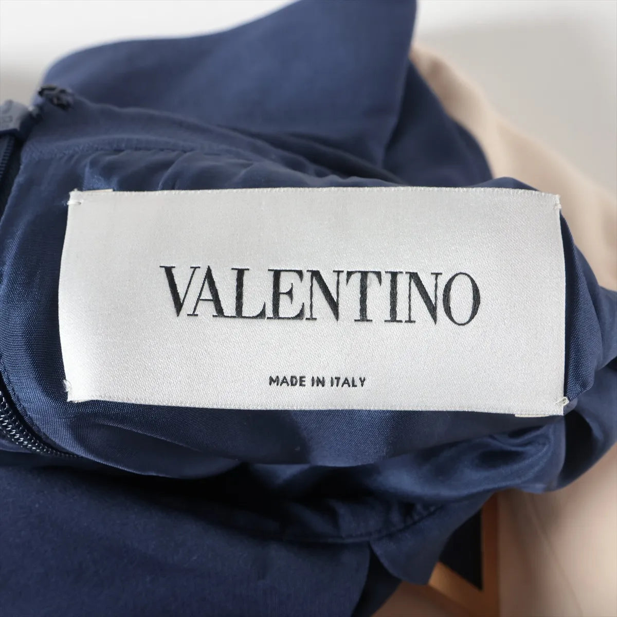 Valentino Wool Silk Dress Navy x Ivory