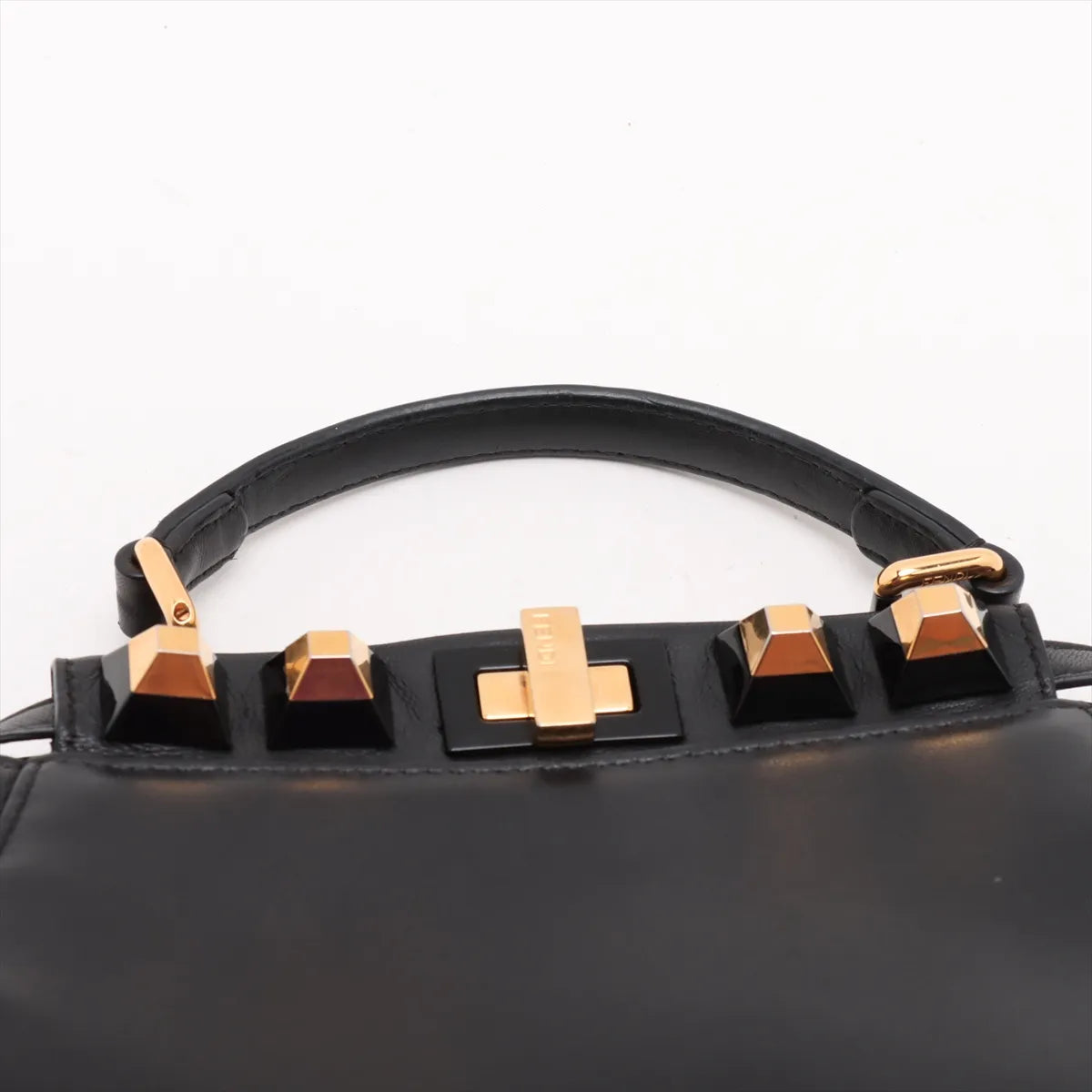Fendi Mini Peek-a-boo Studded Leather Two-Way Shoulder Bag Black