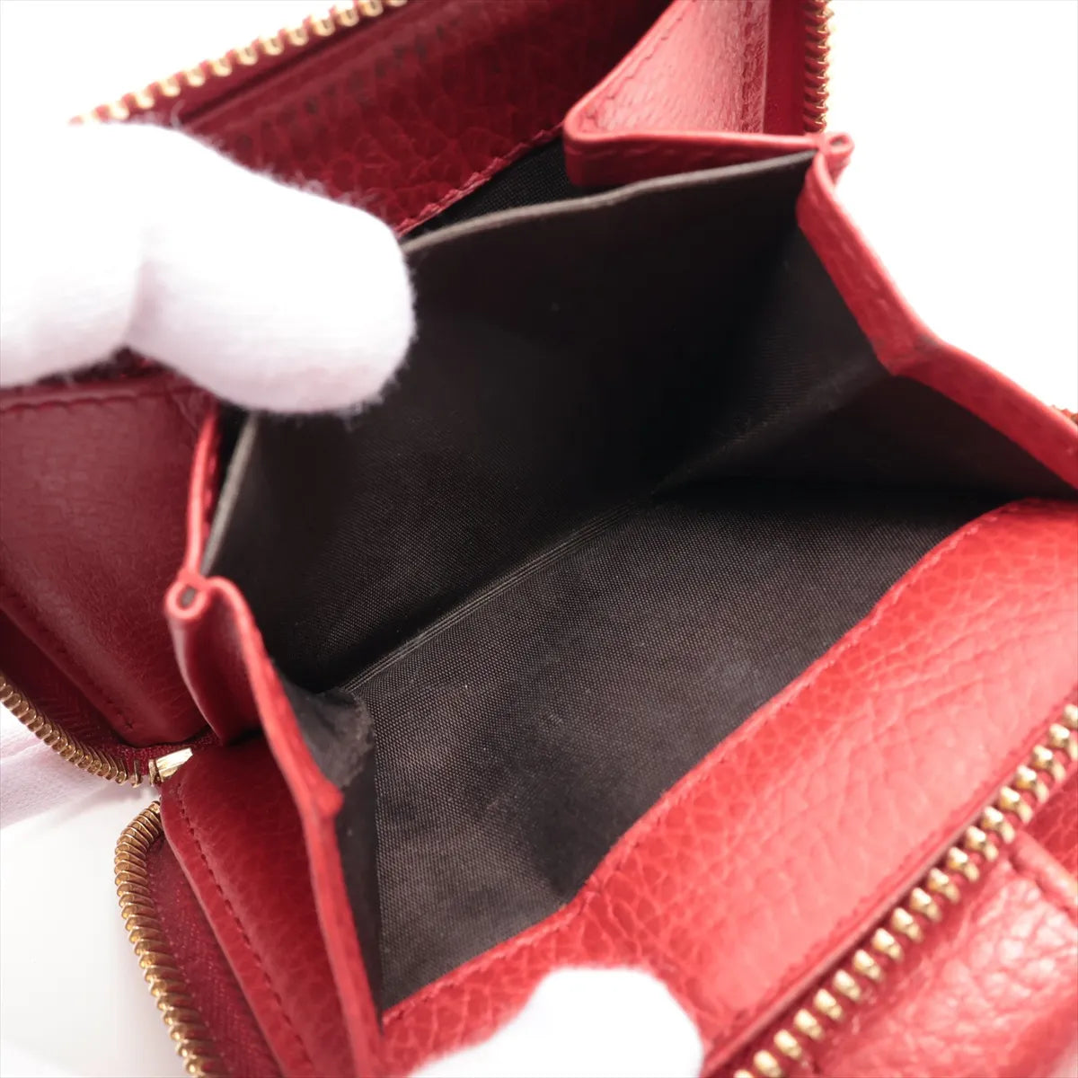 Gucci GG Canvas Leather Compact Wallet Beige x Red