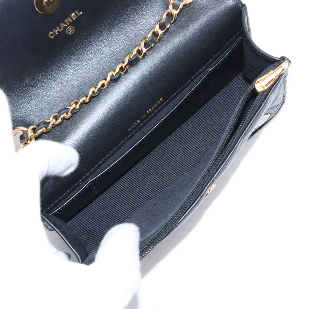 Chanel CC Logo Playings Cards Matelasse Lambskin Single Flap Single Chain Bag Black