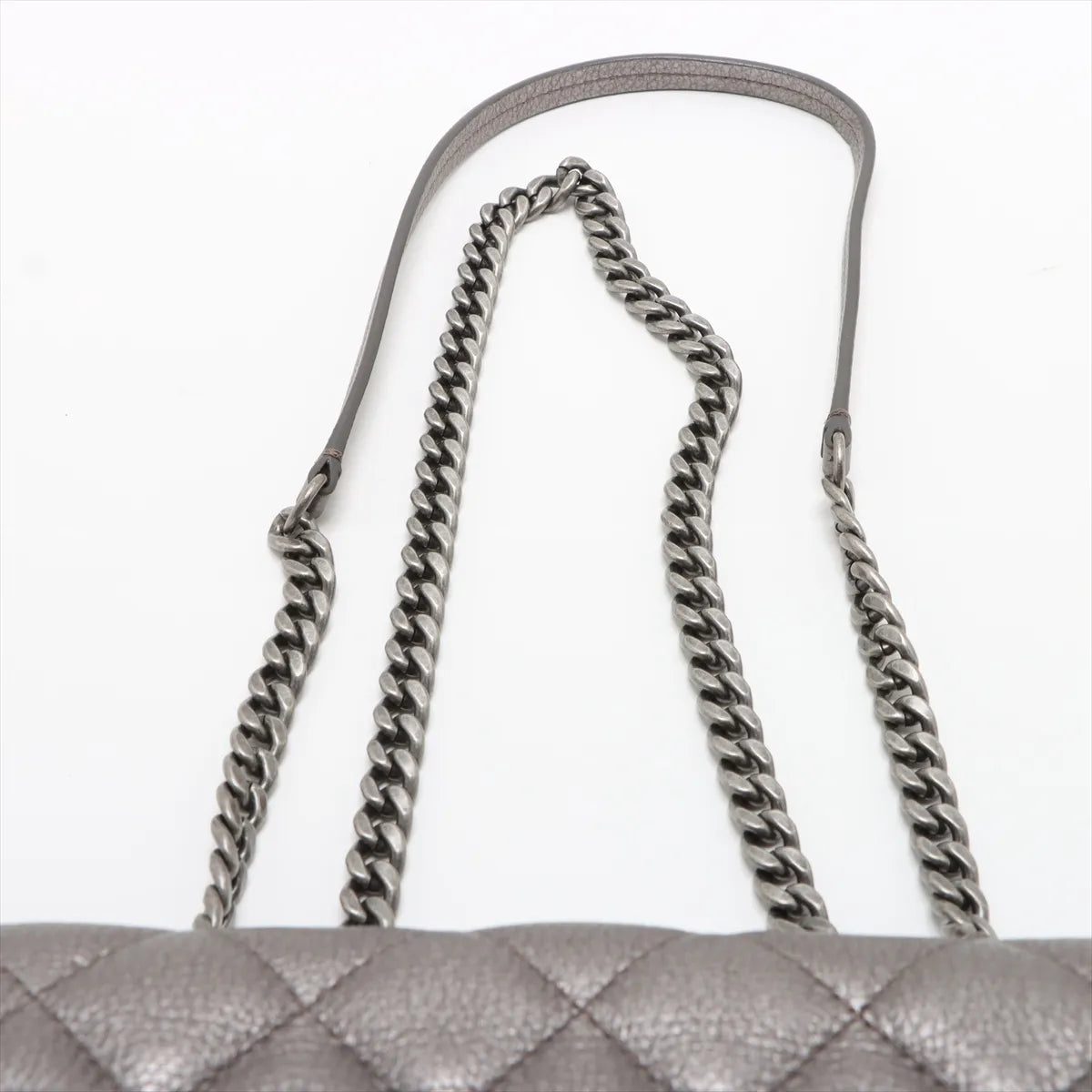 Chanel Matelasse Leather Single Flap Double Chain Bag Silver
