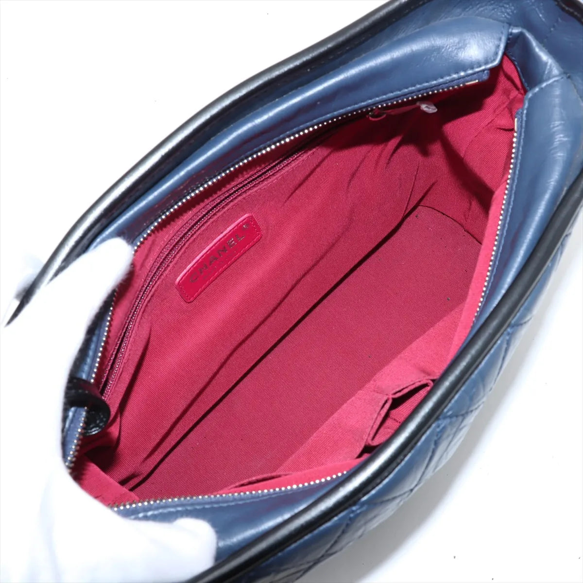 Chanel Vintage Gabrielle Doo Calf Chain Shoulder Bag Navy Blue x Black