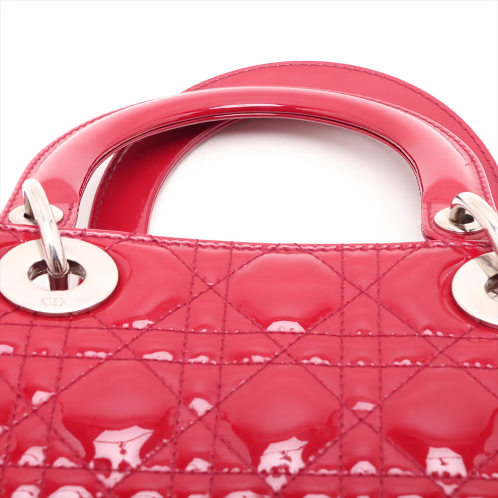 Christian Dior Cannage Lady Dior Large Patent Leather Two-Way Shoulder Bag Red