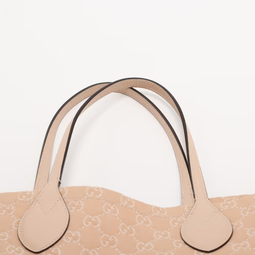 Gucci GG Denim Denim Leather Tote Bag Beige