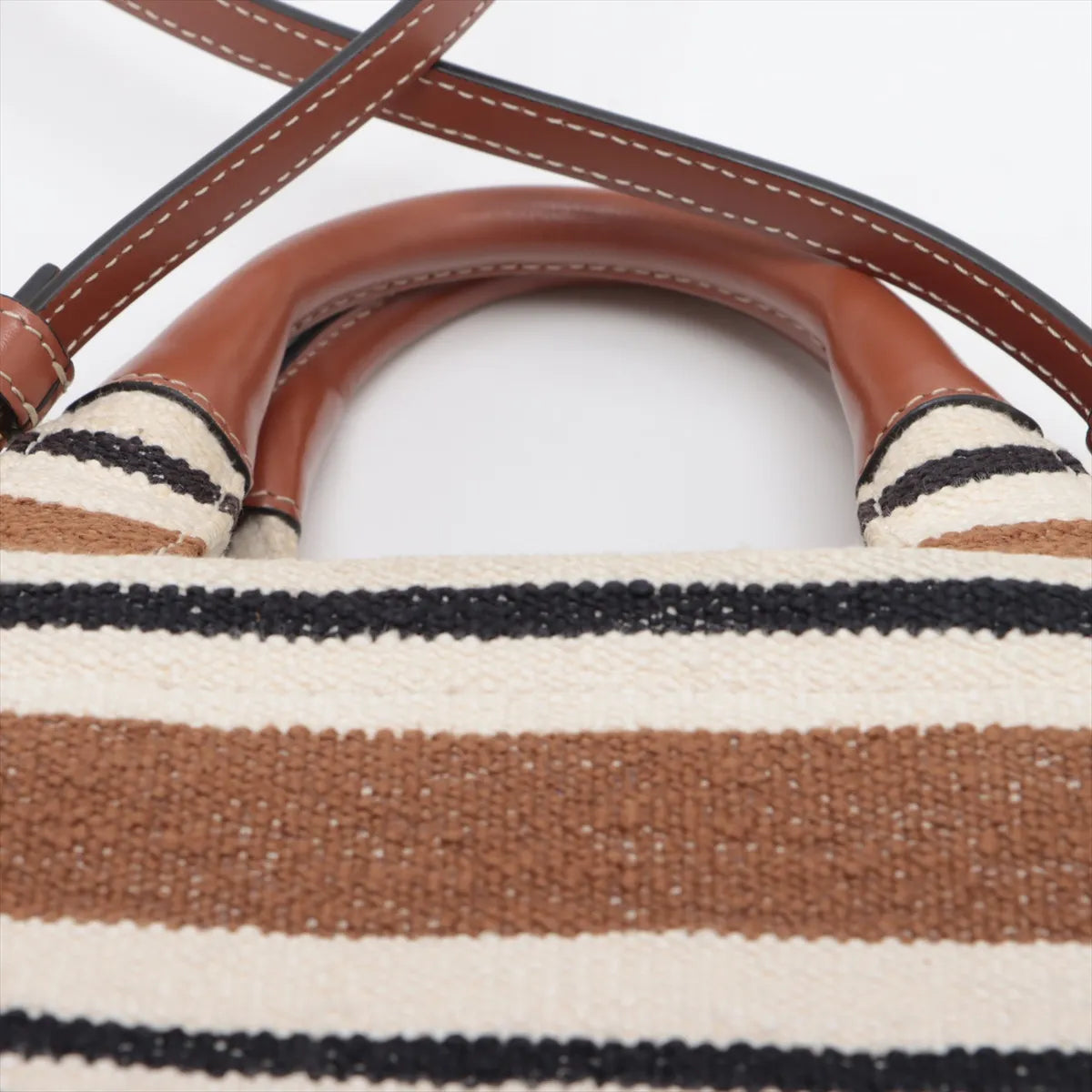 Celine Striped Canvas Leather Two-Way Handbag Brown