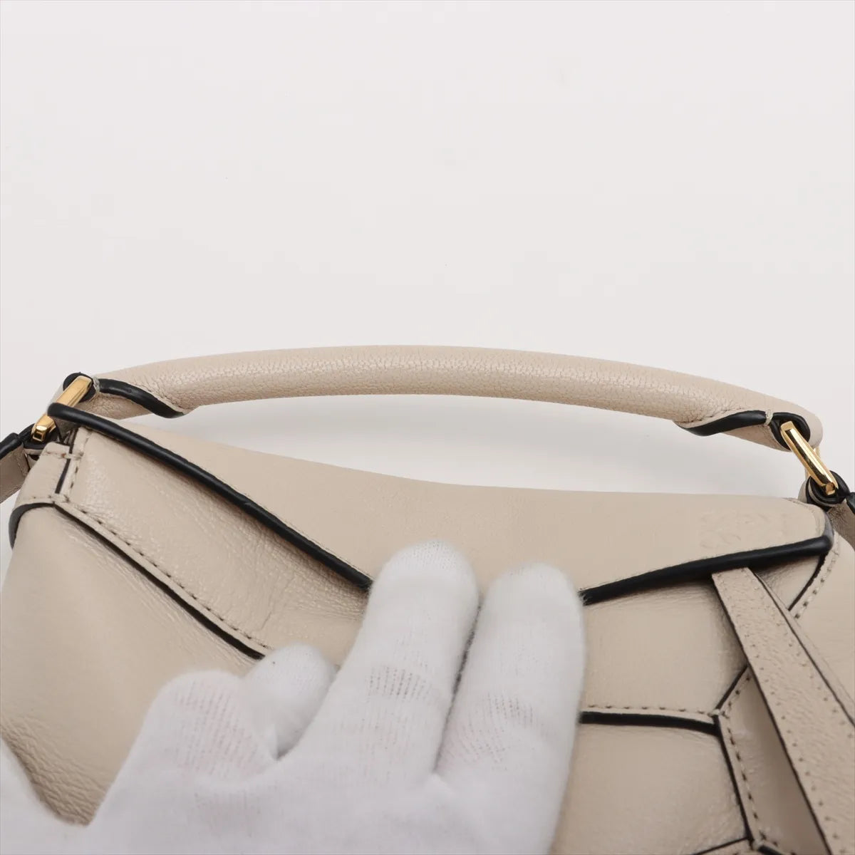 Loewe Mini Puzzle Bag Leather Shoulder Bag Beige