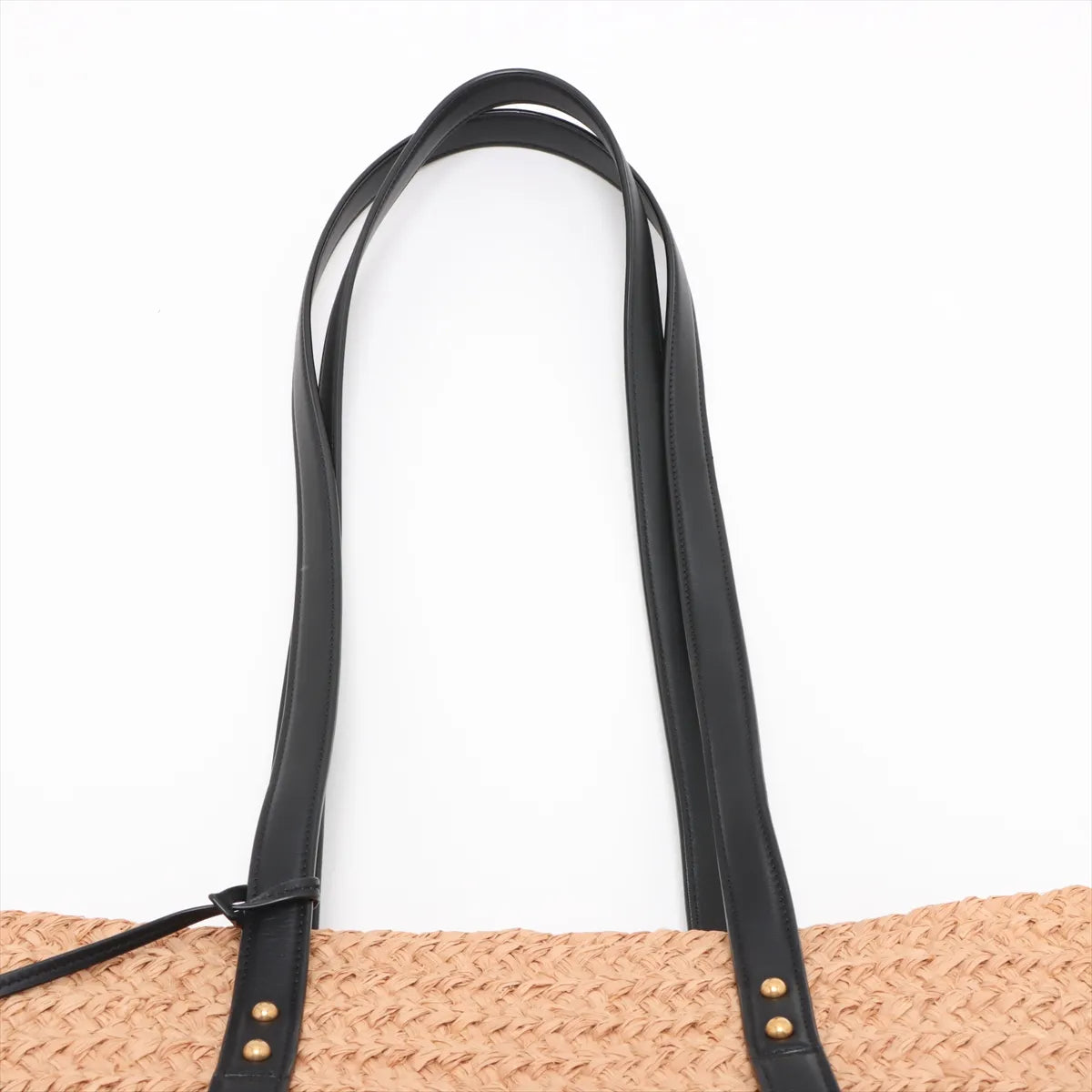 Saint Laurent Paris Panier Raffia Leather Straw Bag Beige x Black