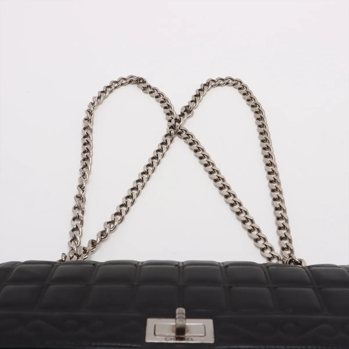 Chanel Chocolate Bar 2.55 Lambskin Single Flap Double Chain Bag Black