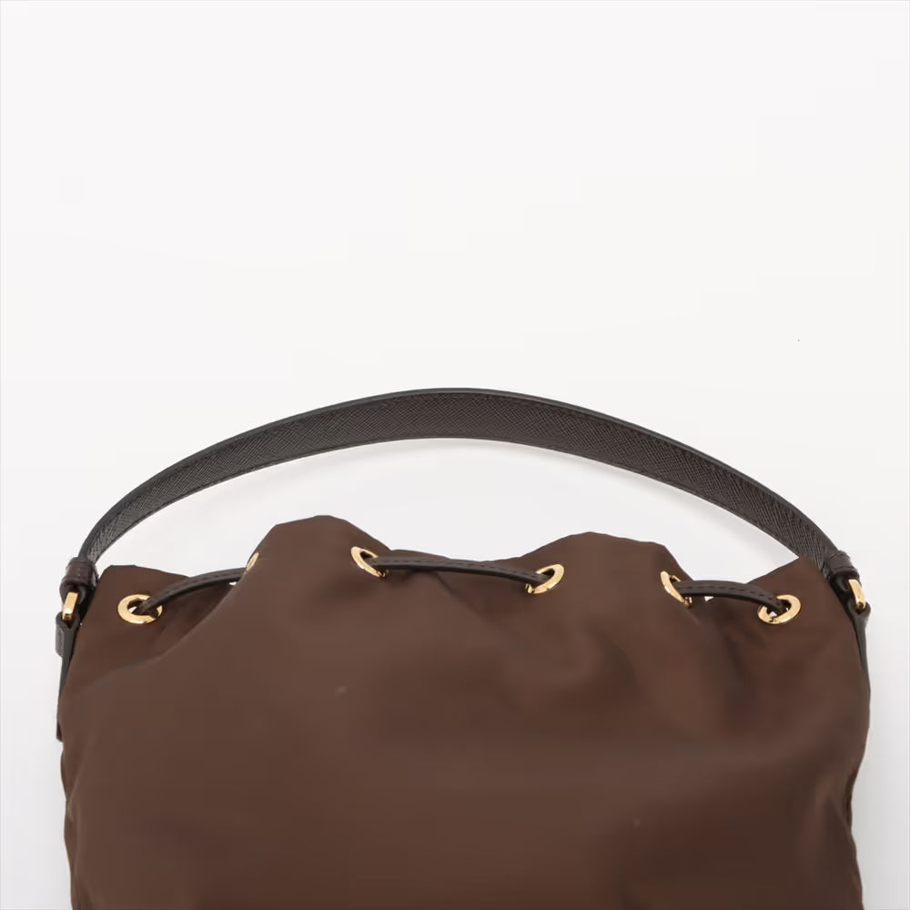 Prada Tessuto Nylon x Leather Two-Way Bucket Bag Brown