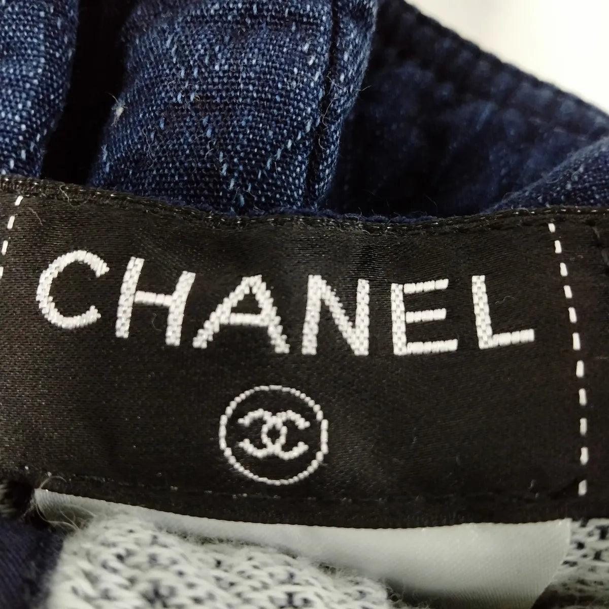 Chanel Ruffled Waist Quilted Cotton Skirt Dark Blue