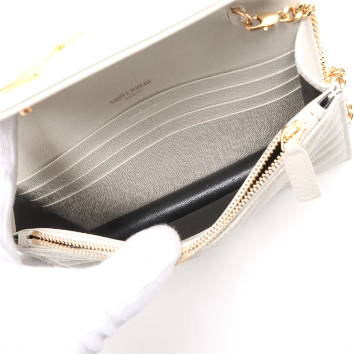 Saint Laurent Paris Envelope Leather Chain Wallet White