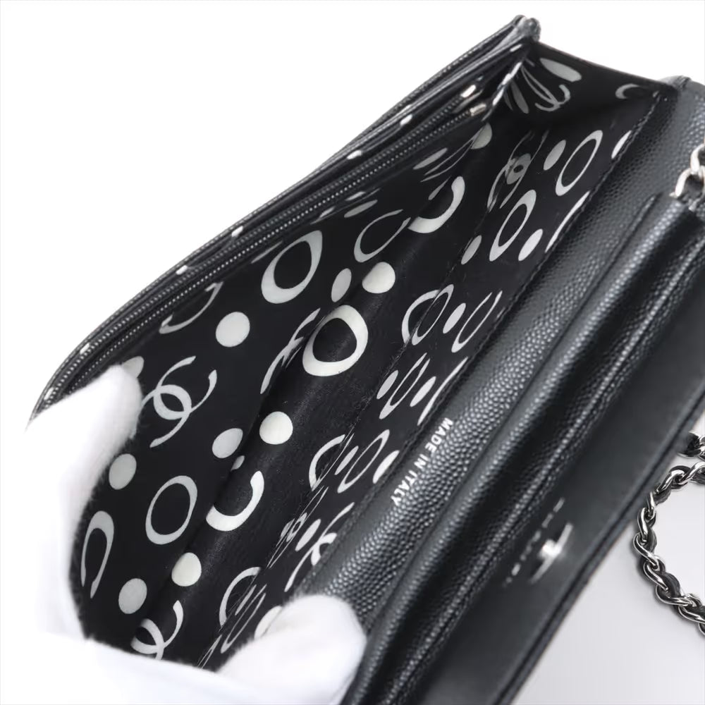 Chanel CC Logo Matelasse Caviar Skin Chain Shoulder Bag Black