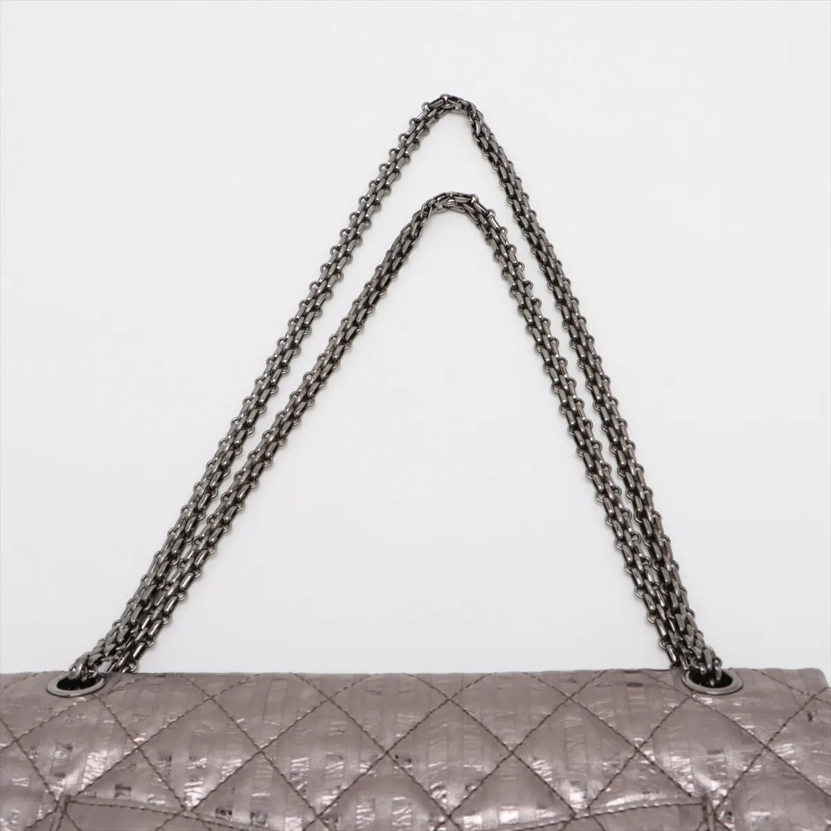 Chanel Matelasse 2.55 Maxi Vintage Calf Double Flap Double Chain Bag Stripe Metallic Silver