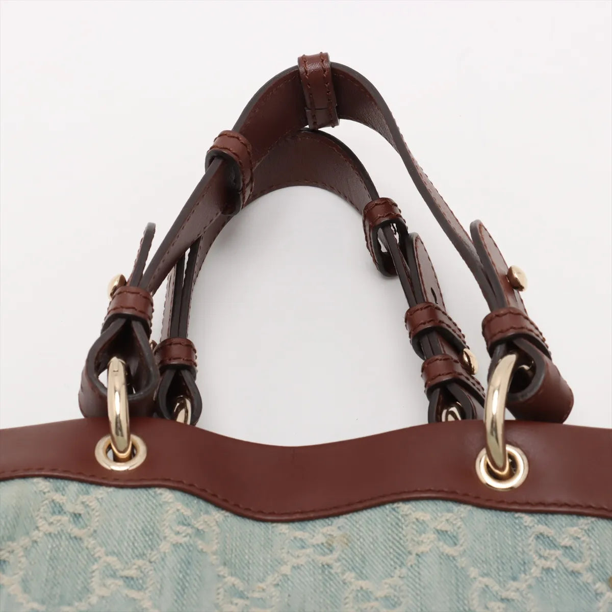 Gucci GG Logo Denim Leather Two-Way Shoulder Bag Blue x Brown