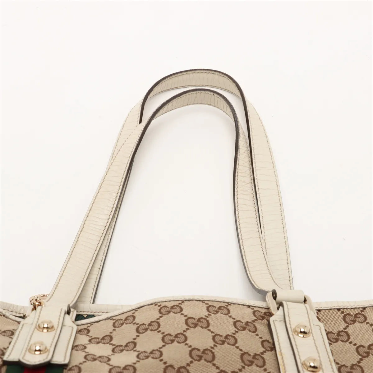 Gucci GG Logo Canvas Leather Tote Bag Beige x White