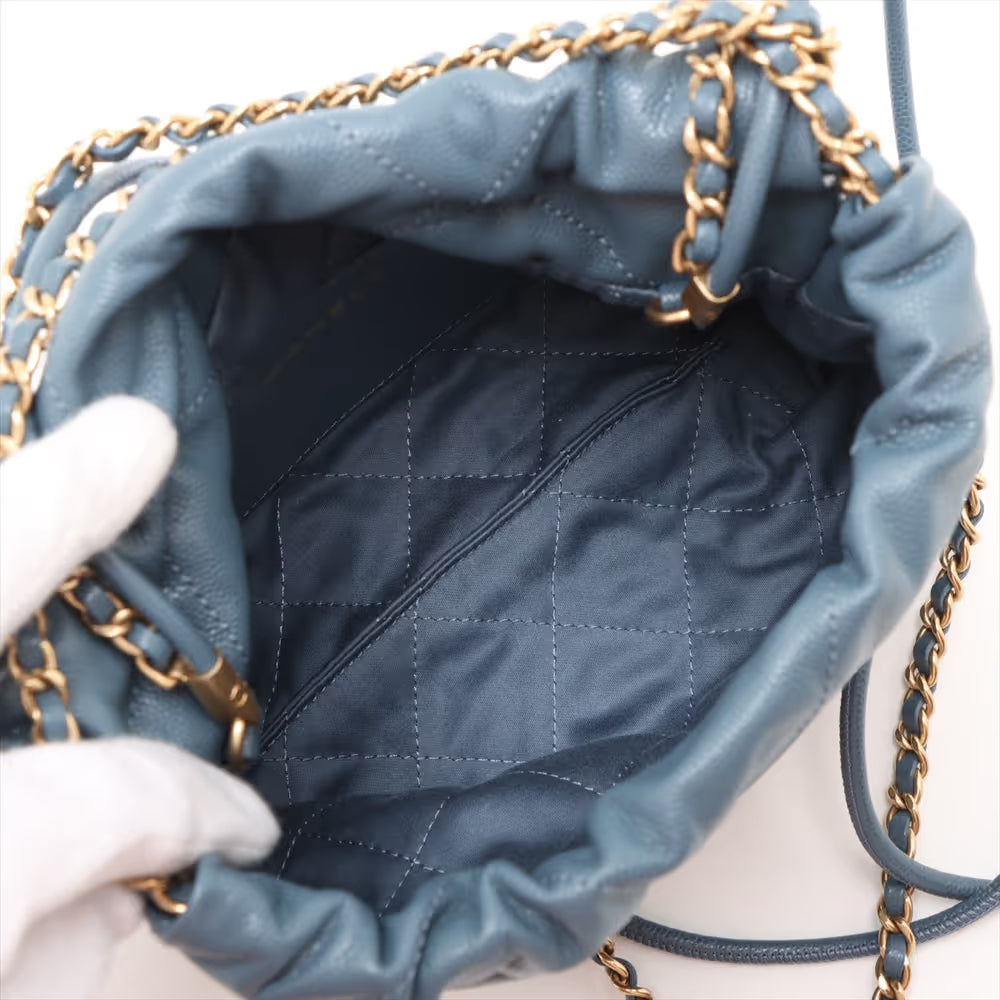 Chanel 22 Mini Caviar Skin Chain Shoulder Bag Blue