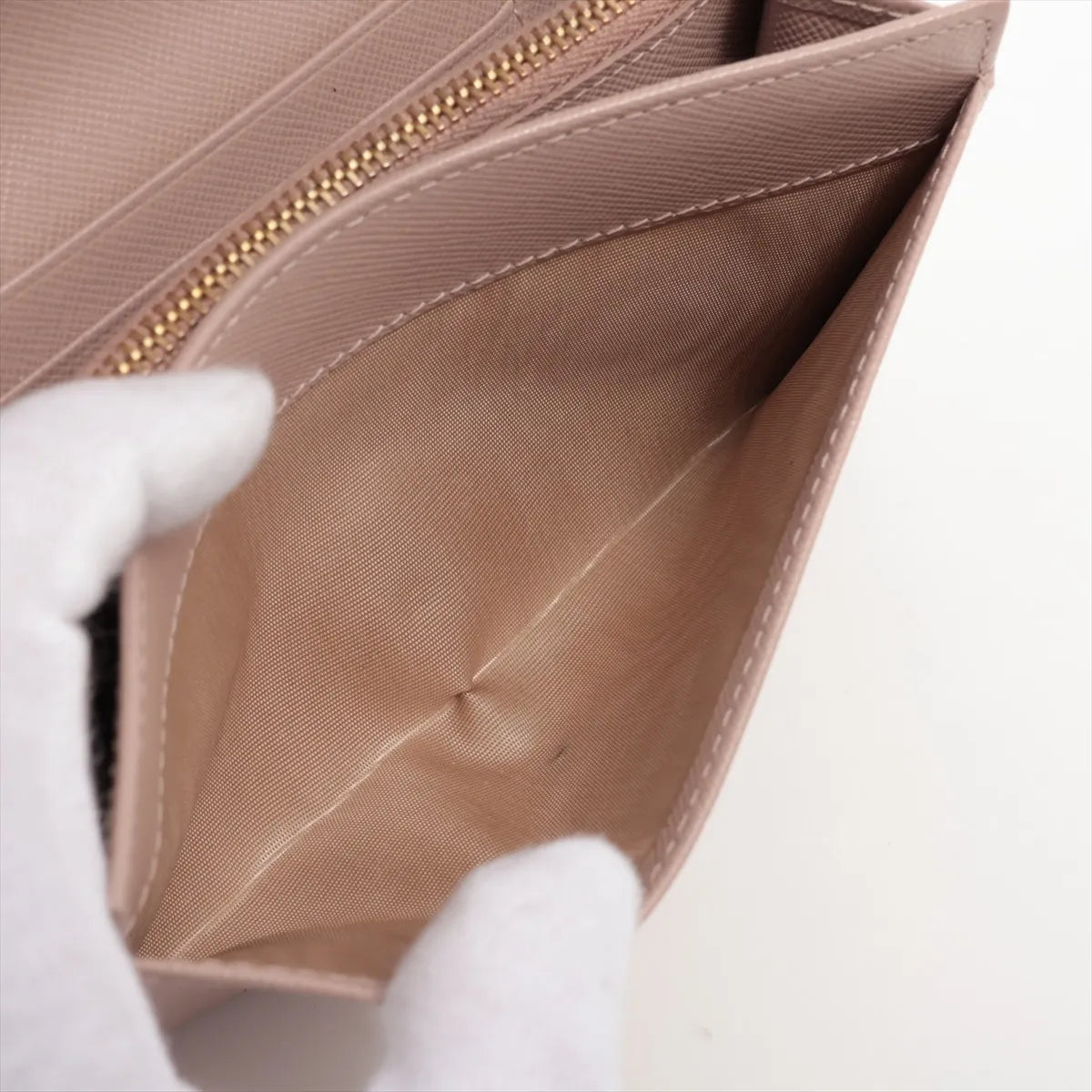 Prada Saffiano Leather Compact Wallet Beige