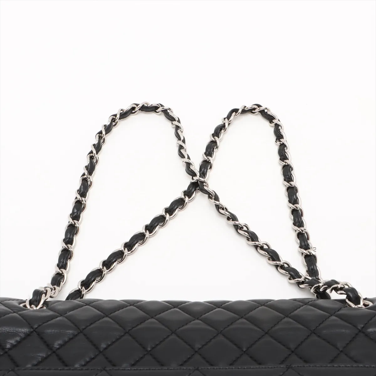 Chanel CC Logo Big Matelasse Lambskin Single Flap Double Chain Bag Black