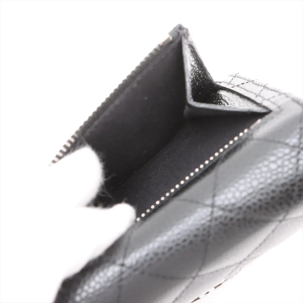 Chanel CC Logo Matelasse Caviar Skin Compact Wallet Black