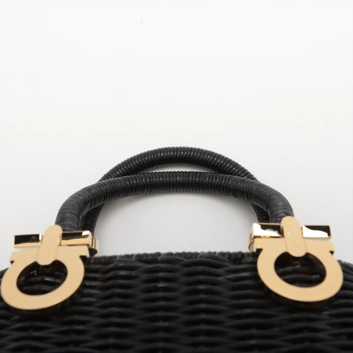 Ferragamo Gancini Rattan Straw Bag Black