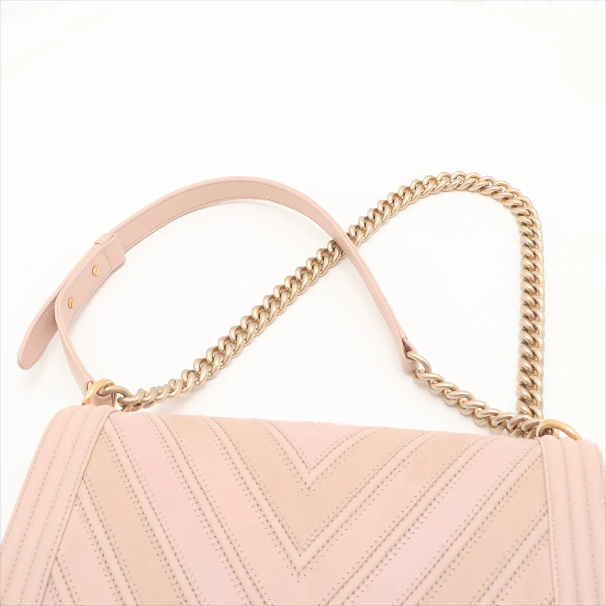 Chanel Boy Chevron V Stitch Chain Shoulder Bag Beige