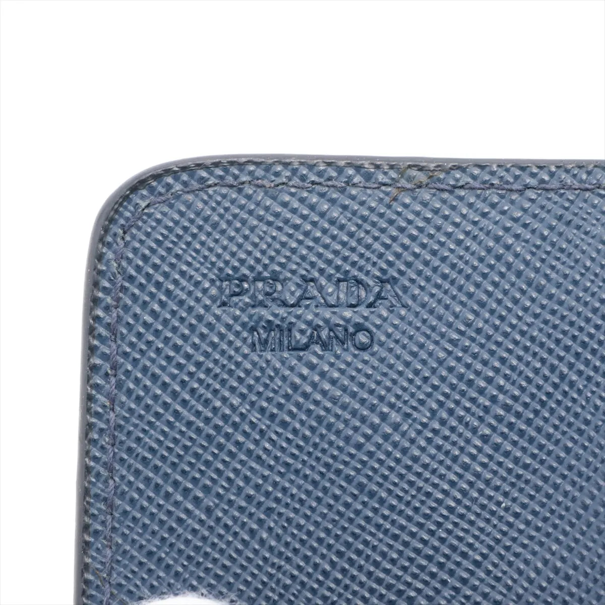 Prada Saffiano Leather Card Case Navy Blue