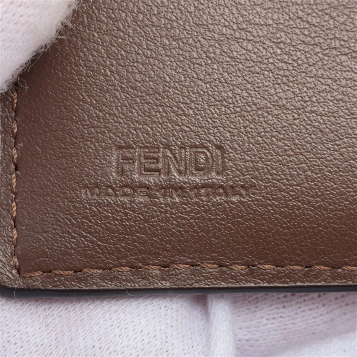 Fendi FF Logo Leather Compact Wallet Brown