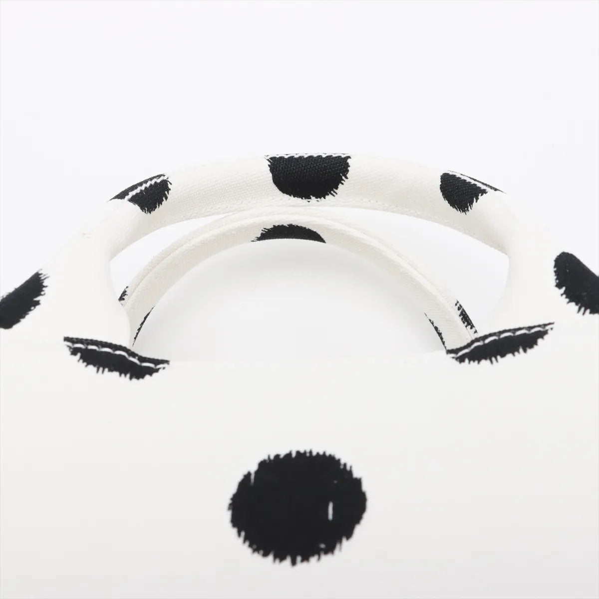 Prada Canapa Black Polka Dot Two-Way Handbag White
