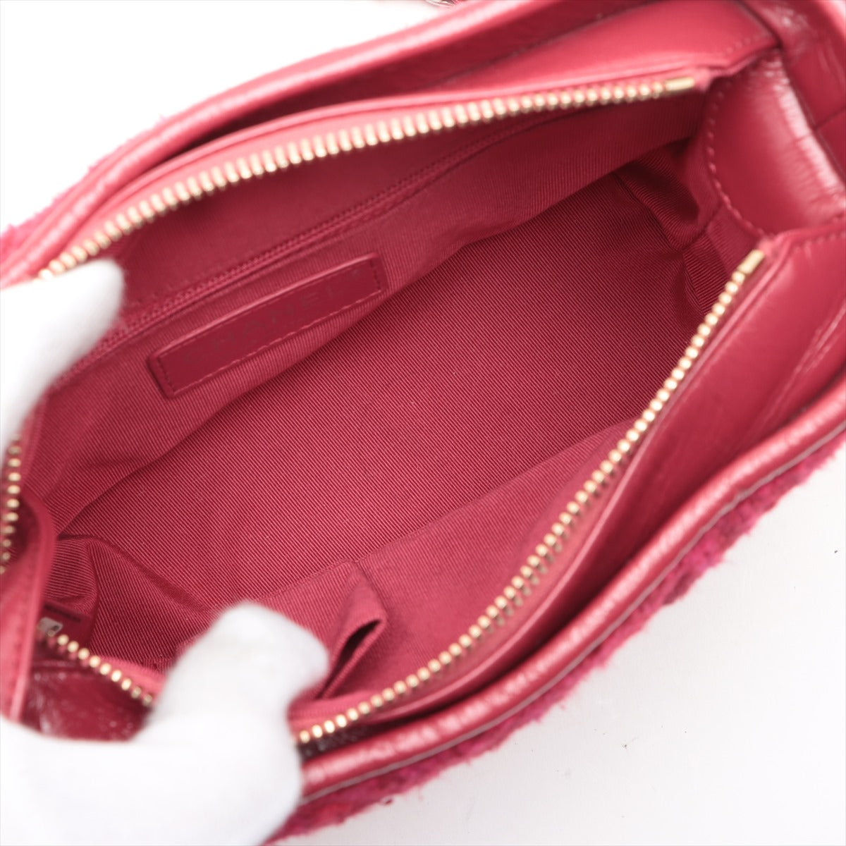 Chanel Gabrielle Doo Tweed x Leather Chain Shoulder Bag Red * PREORDER *