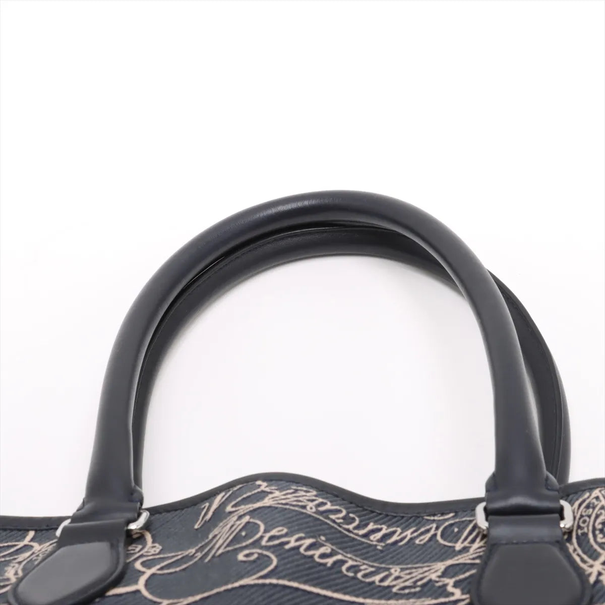 Berluti Calligraphy Canvas Leather Tote Bag Navy Blue