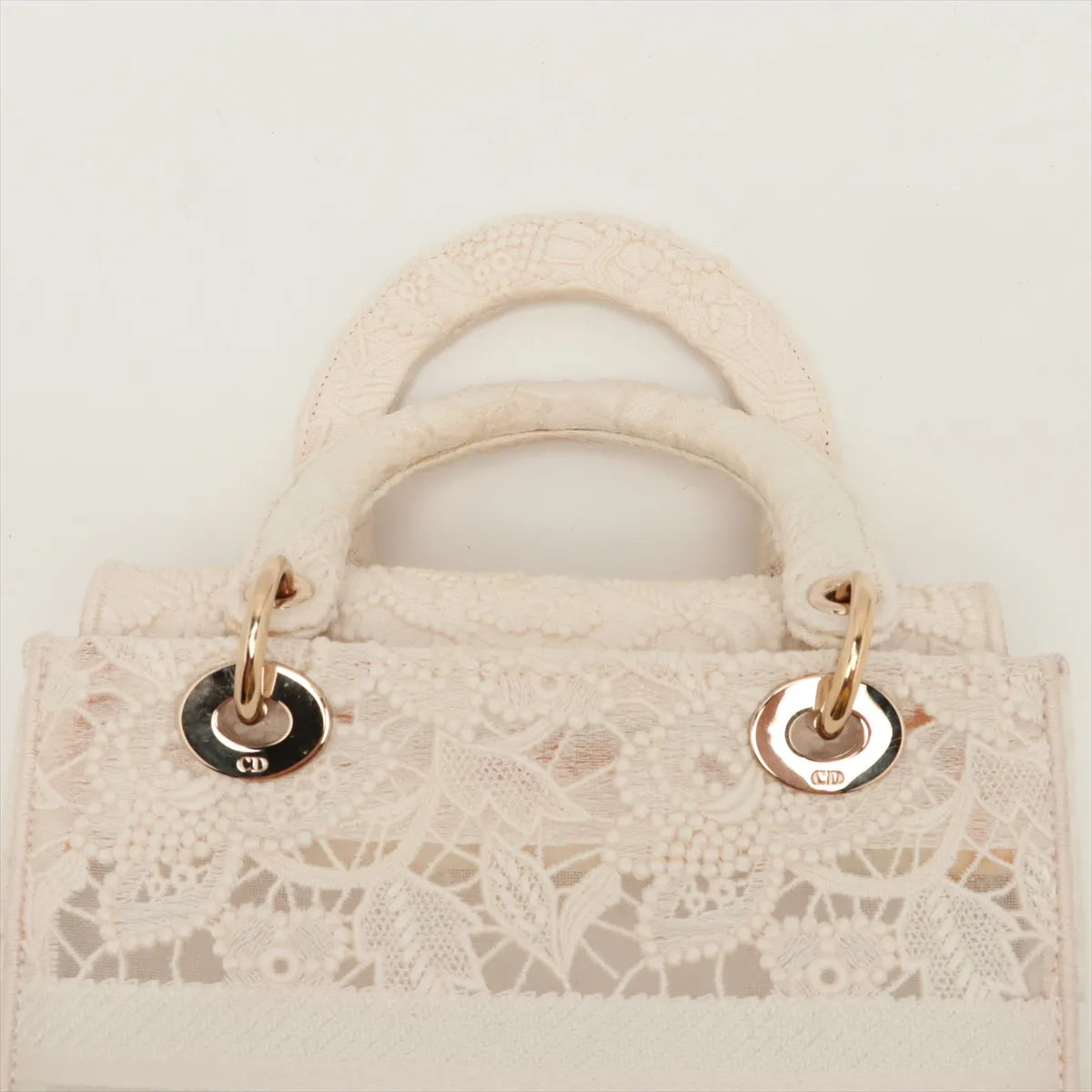 Christian Dior Lady D-Lite Medium Embroided Lace Two-Way Handbag White