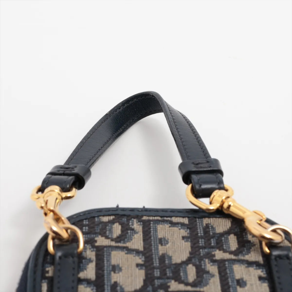 Christian Dior Oblique Canvas Leather Phone Chain Shoulder Bag Navy Blue