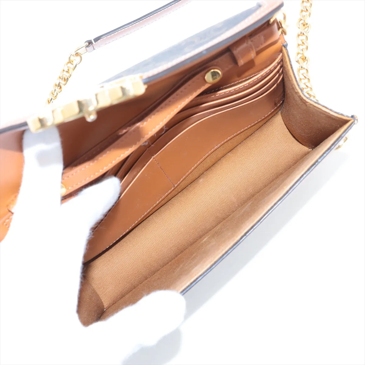 Celine Triomphe Leather Chain Shoulder Bag Brown