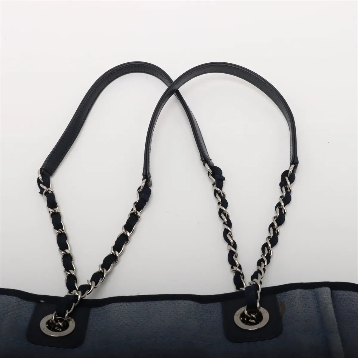 Chanel Deauville Canvas Leather Chain Tote Bag PM Blue