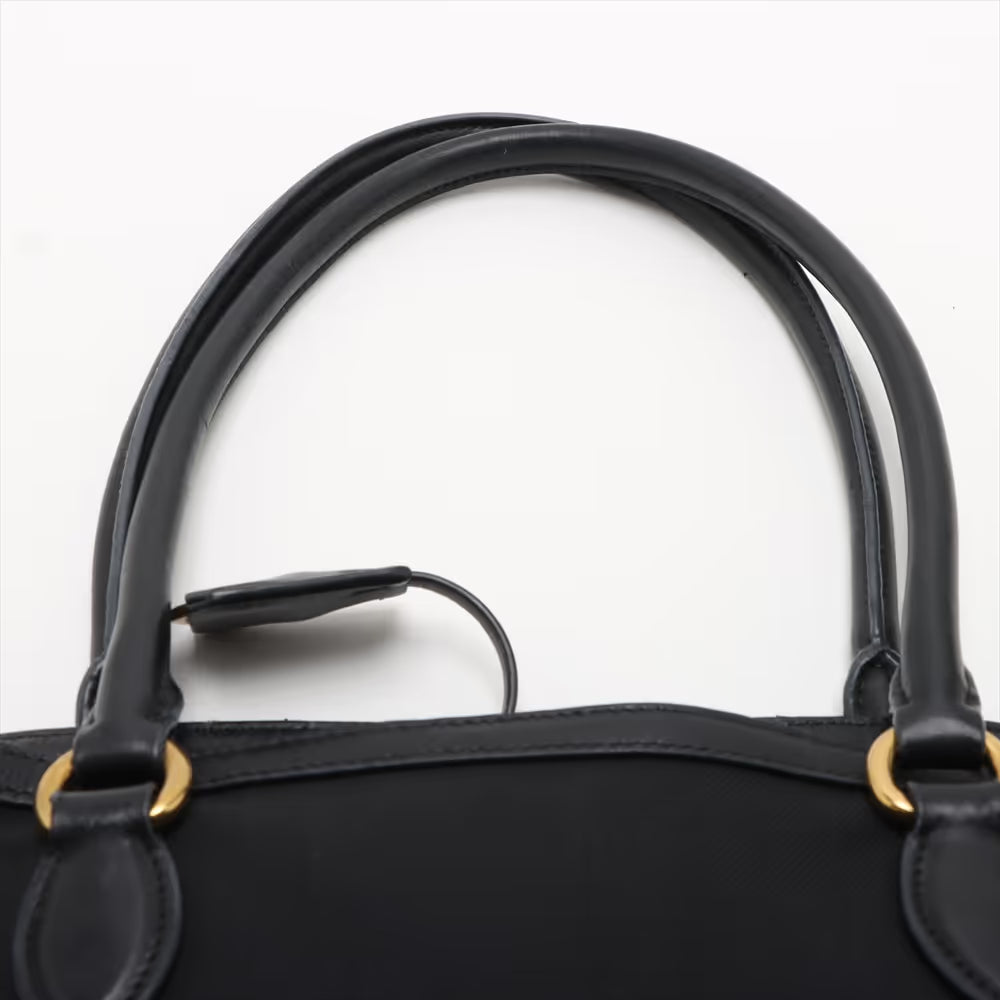 Prada Logo Jacquard Canvas Leather Tote Bag Black
