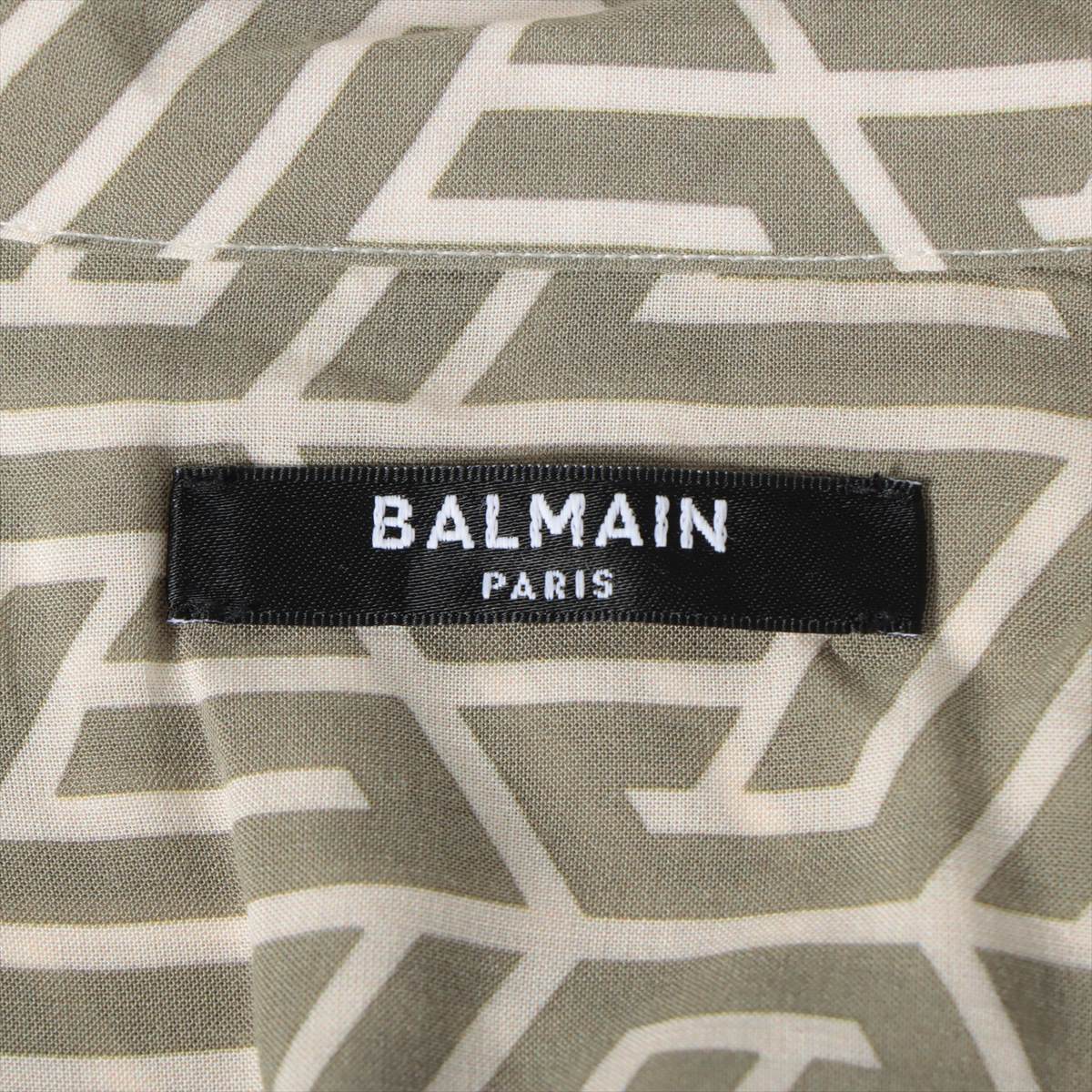 Balmain Monogram Viscose Shirt  Khaki x Beige